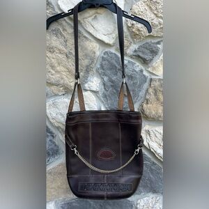 Vintage Leather Bucket Bag Brown Hobo Hip Purse Motorcycle Gold Chain Long Strap